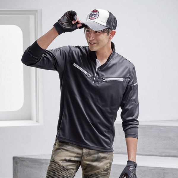 601 村上被服 ミニ衿長袖ポロシャツ