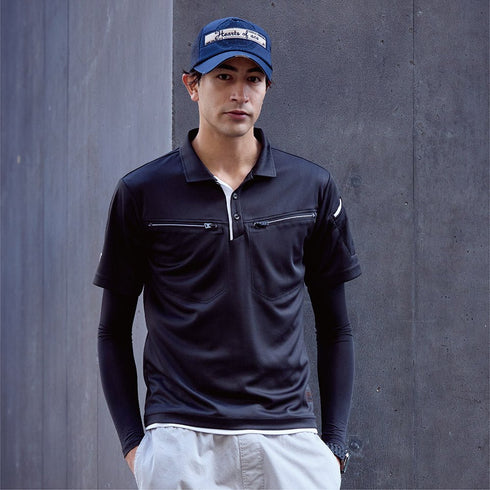 606 フェイクレイヤード半袖ポロシャツ