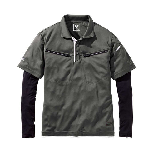 606 フェイクレイヤード半袖ポロシャツ