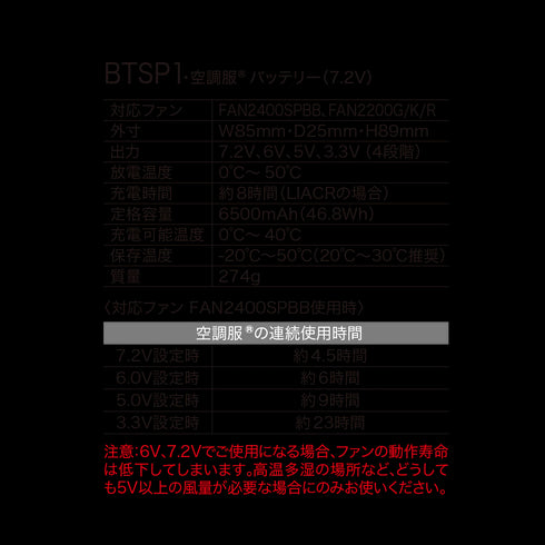 BTSP1 空調服 ジーベック バッテリー 単品