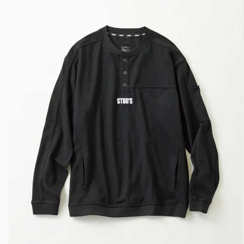 S2564 スタッズ ヘンリーネック長袖シャツ