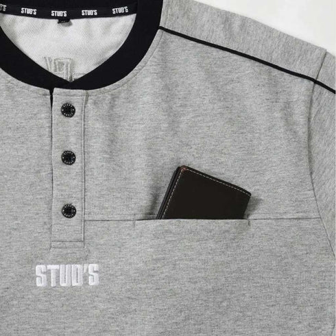 S2564 スタッズ ヘンリーネック長袖シャツ