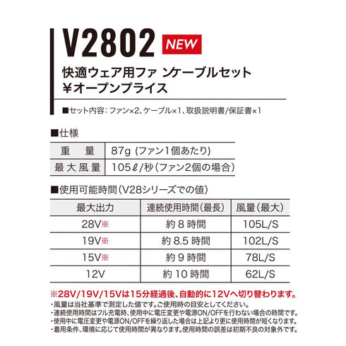 V2802 快適ウェア用ファンセット