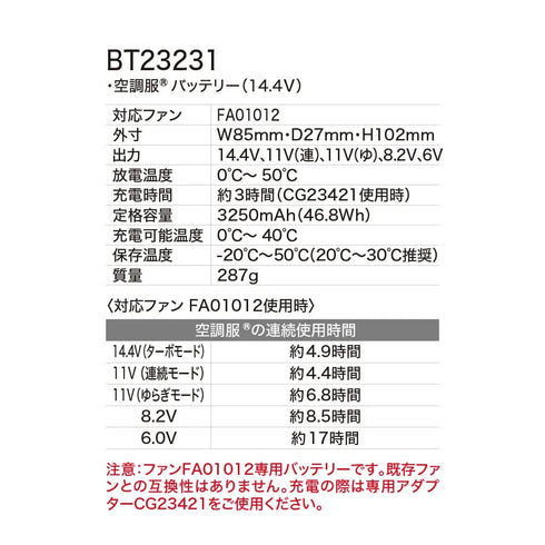 XS23021 ジーベック 空調服 スターターキット14.4V ワンタッチファン